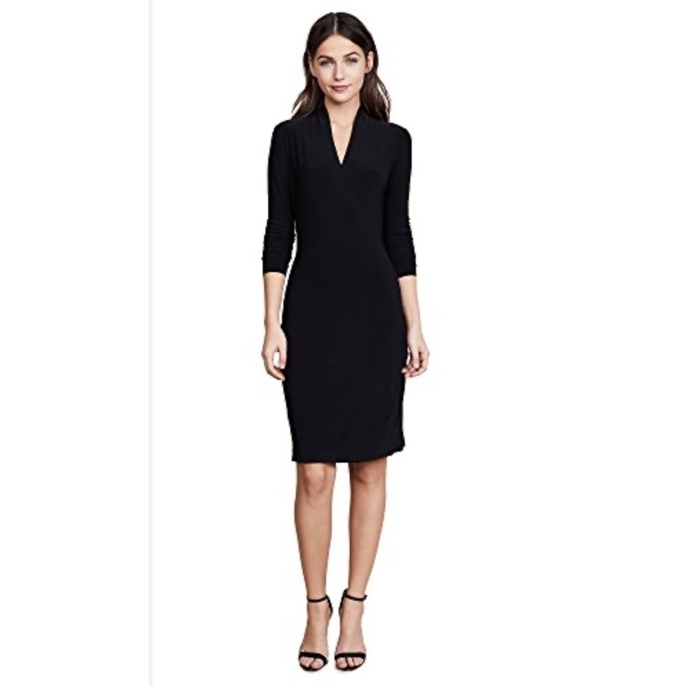 Norma Kamali Long Sleeve V Neck Bodycon Little Black Dress Size M Date Night